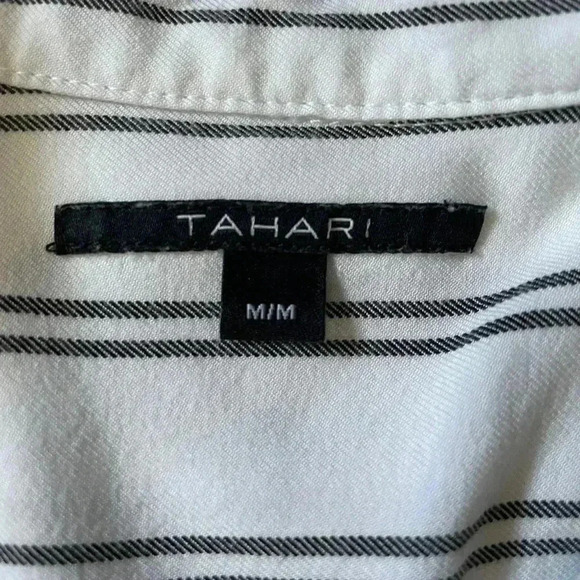 Tahari White with Black Stripes LS Button Down Shirt, 97% Rayon- SZ M - Picture 3 of 5
